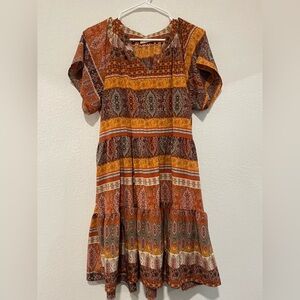 Entro Vibrant Patterned Midi Dress Size M